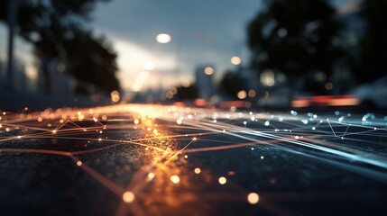 A Stunning Visualization of Connected Light Trails on a City Street Capturing the Essence of Urban Technology and Connectivity