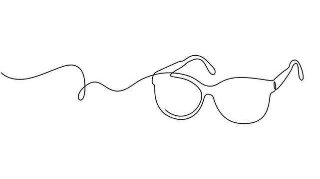 Video. Glasses drawn with one continuous line. Minimalist line of glasses. Animation on a white background 4K, continuous one line drawing of glasses. vector illustration, Animated self drawing