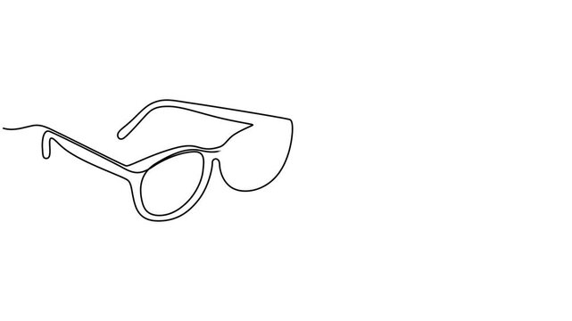 Video. Glasses drawn with one continuous line. Minimalist line of glasses. Animation on a white background 4K, continuous one line drawing of glasses. vector illustration, Animated self drawing