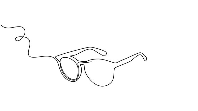 Video. Glasses drawn with one continuous line. Minimalist line of glasses. Animation on a white background 4K, continuous one line drawing of glasses. vector illustration, Animated self drawing
