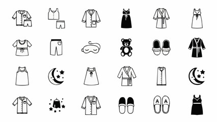 Collection of Sleepwear and Nightwear Icons for Comfort and Relaxation.