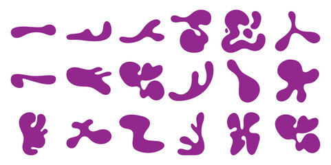Collection of Abstract Purple Organic Shapes and Blobs on White Background