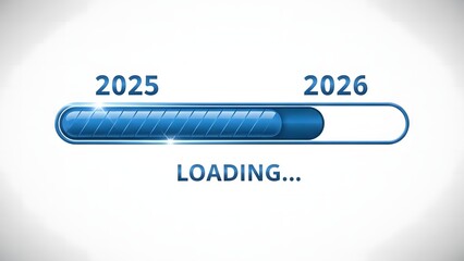 Progress bar showing transition from 2025 to 2026 loading process with loading text