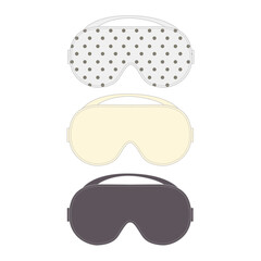 Vector illustration of a brown, yellow, and white polka dot sleep mask. Spa accessory silk fabric glasses for healthy eye rest. Set of sketches of fashionable eye masks.