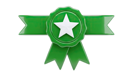 Green Award Ribbon with White Star on White Background