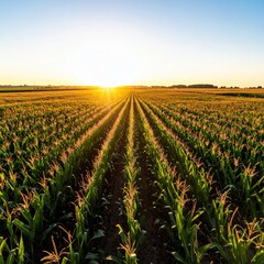 Biofuel Cornfield at Sunset - Renewable Energy