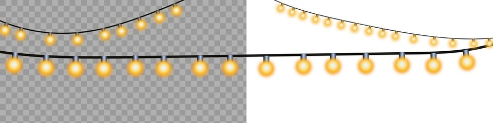 Warm Yellow String Lights &ndash; Glowing Garland Decoration on Transparent PNG Background