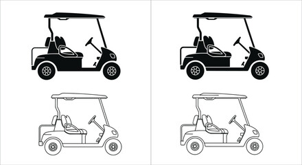 Golf cart illustration, silhouette and outline style, side view icon, vehicle design, transport graphic, leisure mobility, cart drawing set