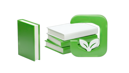 Green Books and Logo on White Background