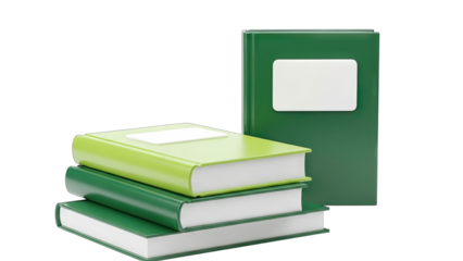 Green Books Stacked and Isolated on White Background