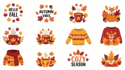 Autumn Collection of Cozy Fall Themed Illustrations and Graphics.