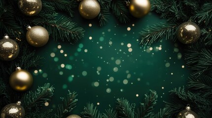Christmas ornaments and pine branches realistic render for holiday greeting card design