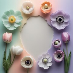 Floral wreath digital illustration with blank center for greeting card design