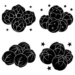 Cluster of black grapes with stars on white background fruit