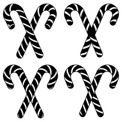 Two Crossed Candy Canes in Black and White on Transparent Background holiday Christmas