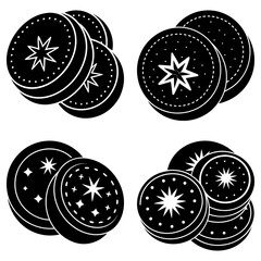 Stacks of coins with star symbols on a white background money 1