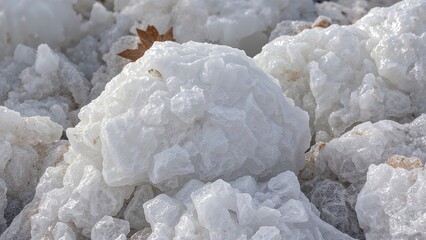 Snow and ice on the ground with snowballs and icy patches. Cold weather, winter scenery, frozen surface. The scene of icy snow accumulation and winter environment