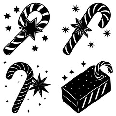 Three Candy Canes and a Gift Box with Stars on White Background holiday Christmas