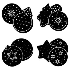 Four Different Shapes of Gingerbread Cookies with Snowflake Patterns on White Background holiday winter