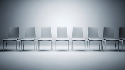 A row of empty chairs in a waiting room or office setting with a gradient background