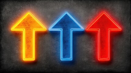 Upward arrow with two companion arrows depiction of three distinct arrows one prominently positioned to indicate upward direction