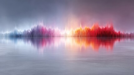 Obraz premium Colorful cityscape reflection vibrant urban panorama featuring city skyline reflected on water surface creating stunning visual