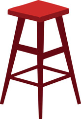 Red Wooden High Chair with Square Seat and Crossbar Support for Minimalist Furniture Design