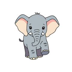 Sweet baby elephant calf vector illustration in a minimalist flat 2D style, featuring delicate soft pastel colors isolated against a pure white background.