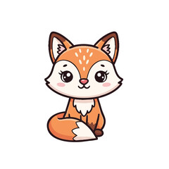Adorable cartoon fox 2D flat vector illustration, perfect for cheerful nursery wall decor or children's apparel, presented simply on a clean white background.