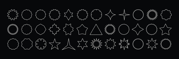 Geometric Frames and Minimalist Star Shapes Vector Set: Black Background Border Elements for Modern Design