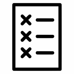 Fototapeta premium Line icon of a checklist with crossed items — restructuring, black on white, square minimalist style