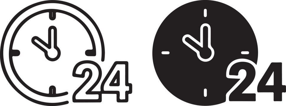24 hour clock icon set isolated on white background, Vector, illustration