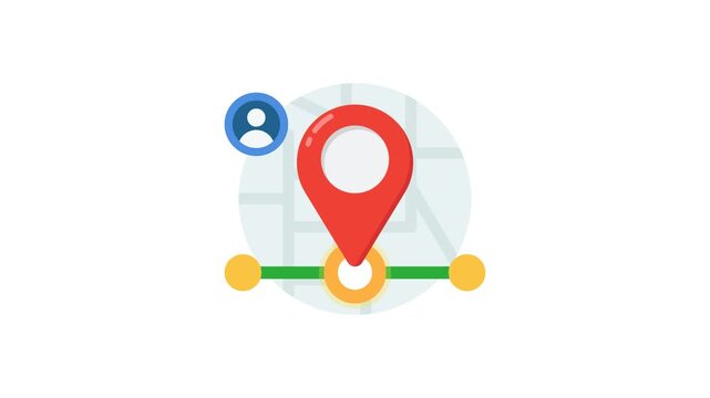 4K animation of Map Pin Location Icon With User Avatar And Route Line For Navigation And Location Services.