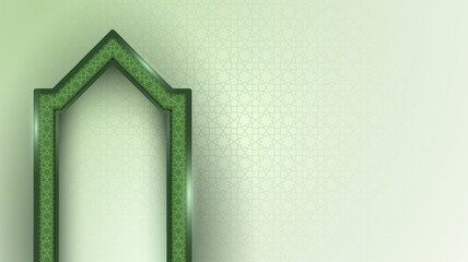Islamic background with mosque arch and light effect in green design. Elegant islamic background