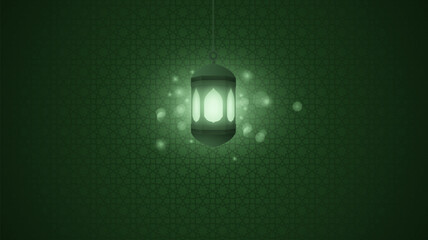 Islamic background with lantern in green design and arabic pattern. Elegant Islamic background