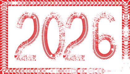 Tire Tracks frame. New year 2026. Car tread silhouette. Vector