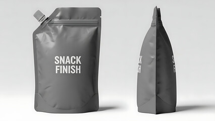 matte finish snack pouch mockup, realistic wrinkled texture, front and side view, bright studio lighting highlighting the matte finish and shape of the packaging--v 6.1 --ar 16:9 --q 2"