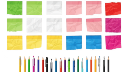 Sticky note set with pens and pencils