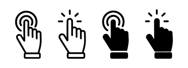 Hand click icon set, outline and flat style, hand cursor click icons, vector illustration © Taslima