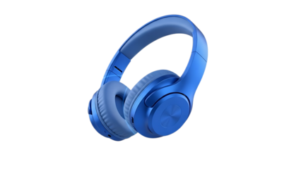 Blue over ear headphones isolated on a transparent background