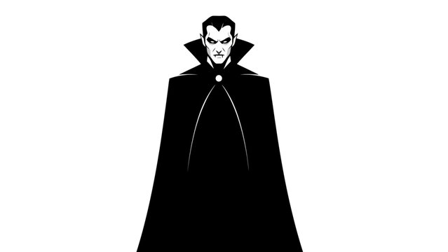 Mysterious Vampire in a Black Cape with a High Collar, Silhouette Vector Art
