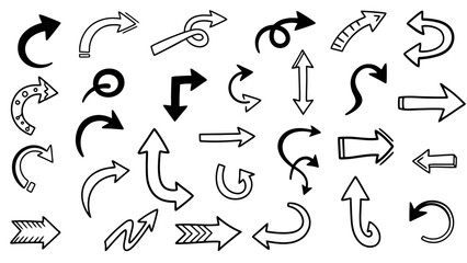 Collection of Various Hand-Drawn Arrow Icons and Symbols for Design