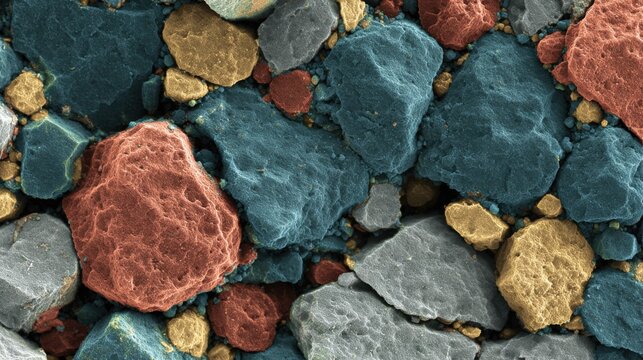 Close medium shot showcasing colorenhanced electron microscopy effects to differentiate grain phases during microstructural changes
