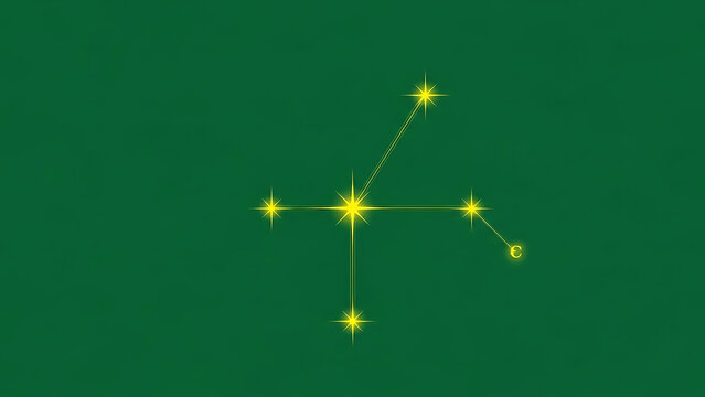 Modern illustration of the Southern Cross constellation (Cruzeiro do Sul), glowing stars, minimalistic green and yellow palette, patriotic symbolism