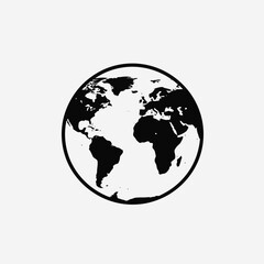 Minimalist black and white globe icon illustrating world map and global connection Vector