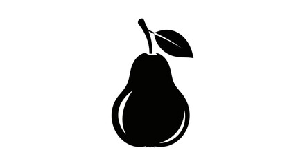 Simple black silhouette of a pear fruit with a stem and single leaf, perfect for icons or logos Vector