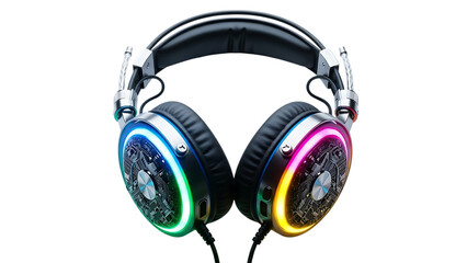 Gaming headphones with R G B lighting isolated on a transparent background