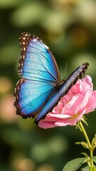Naklejka premium Vibrant butterfly perched on pink flower against blurred green background