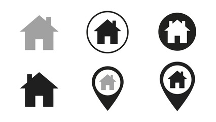 Collection of Home and Location Icons: Simple Flat Design Vector Graphics