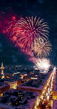 Colorful fireworks burst in the city 
